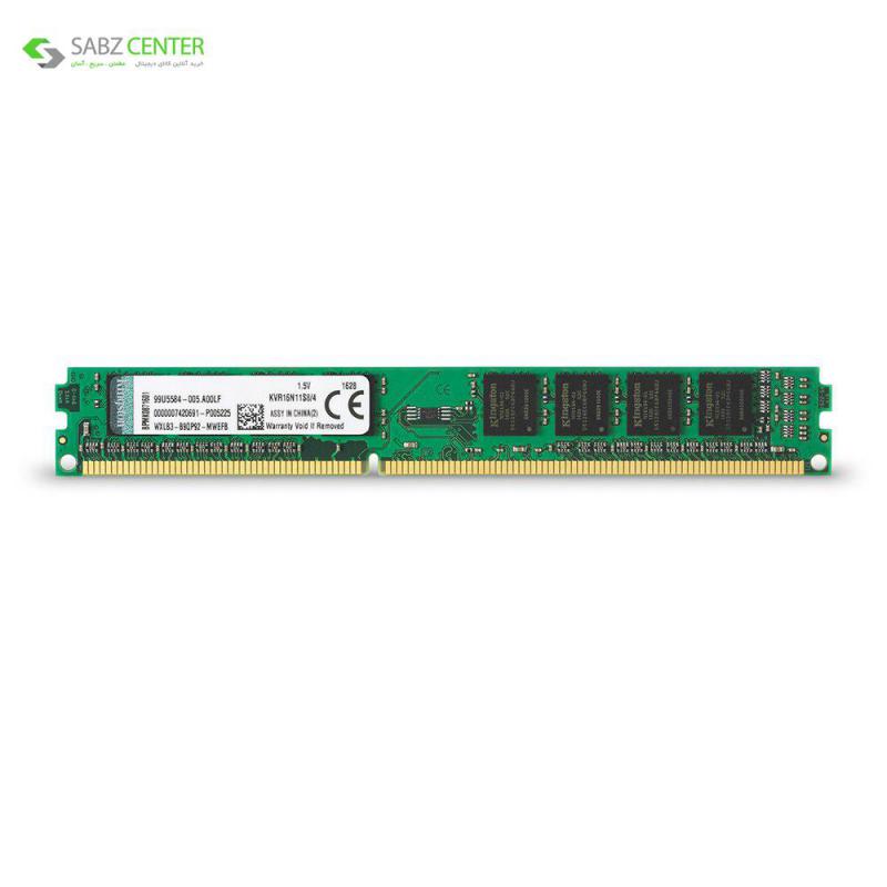 رم دسکتاپ کینگستون DDR3 تک کاناله 1600 مگاهرتز CL11 مدل KVR ظرفیت 4 گیگابایت - 0