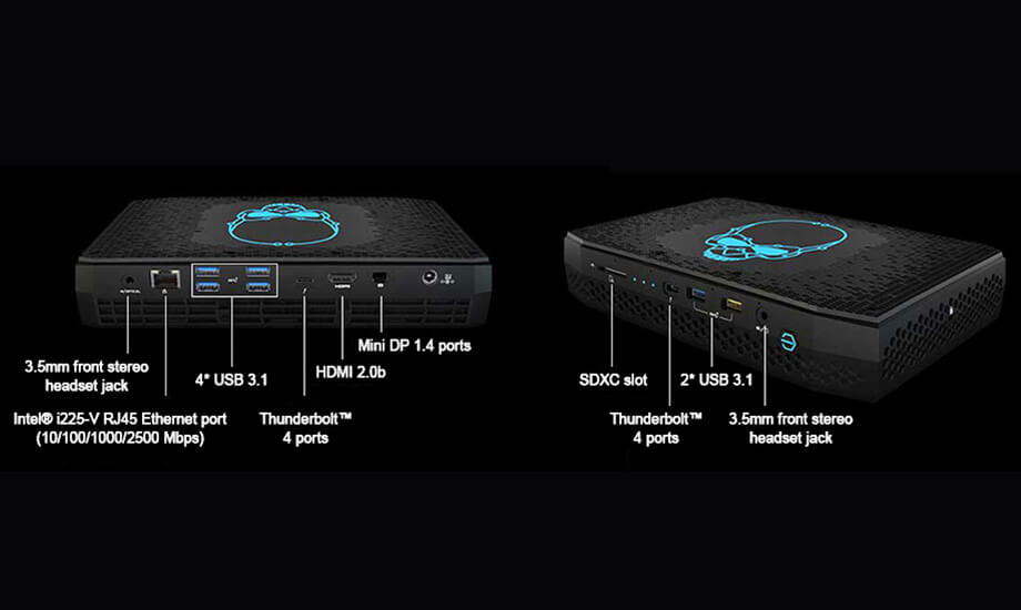 تمامی پورت های دستگاه کامپیوتر کوچک اینتل مدل NUC11PHKi7CAA 