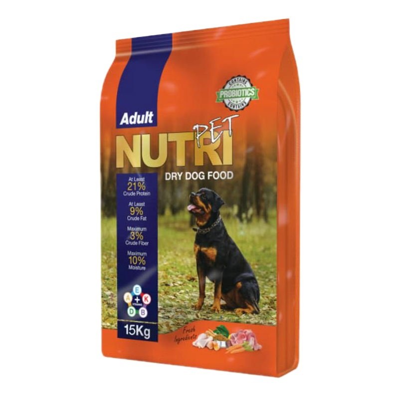 168855غذای خشک سگ نوتری پت مدل NUTRI PET Adult 21 Percent PROBIOTICS وزن 15 کیلوگرم