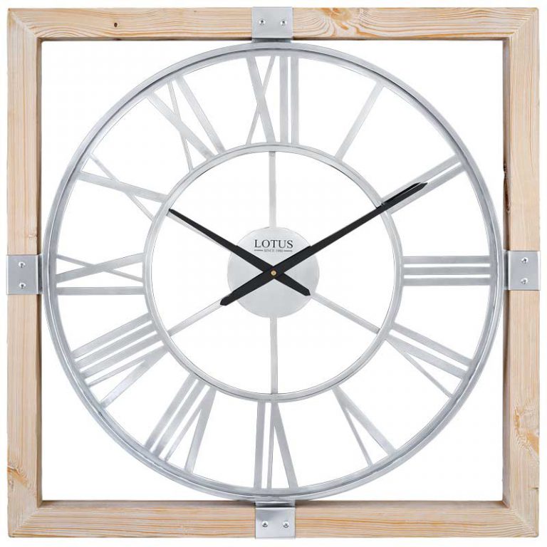 ساعت دیواری چوب-فلز لوتوس کد WM-19026-VICTOR-WHITE/SIVERسایز 80cm سانتیمتر رنگ سفید نقره ای