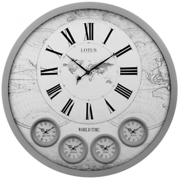 ساعت ديواری چوبی چند زمانه لوتوس کد WT-ELLA-90901-GRAY&BR سایز 100cm سانتیمتر