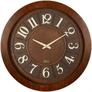 ساعت ديواری چوبی با صفحه برجسته چوبی لوتوس کد W-9832-RYE سایز 60cm سانتیمتر رنگ قهوه ای