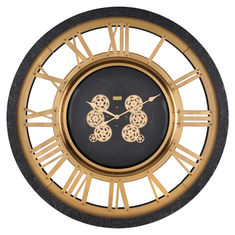 ساعت دیواری چوب-فلز لوتوس کد WM-19028-ORVILLE- BL/MAEBLE سایز 80cm سانتیمتر رنگ مشکی طلایی